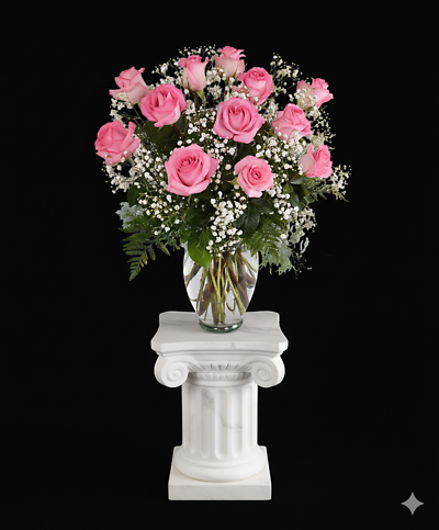 A Perfect Pink Dozen with Babies Breath