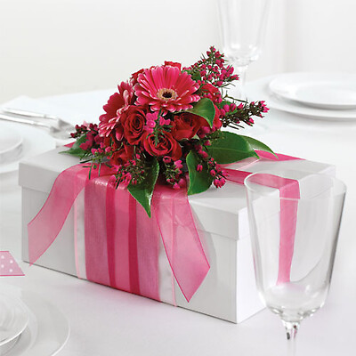 Ribbon-Wrapped Box Reception Centerpiece