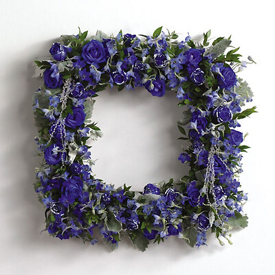 Glittered Blue-Dyed Rose Square Wreath
